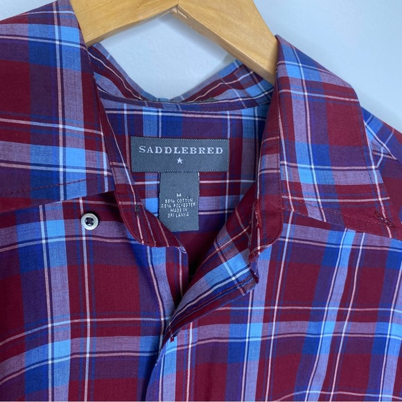 Saddlebred Red Blue Plaid Button Down Shirt - Picture 2 of 7